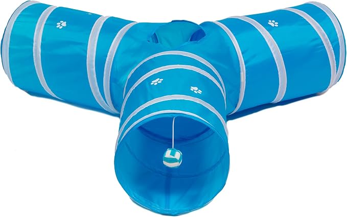Cat Tunnel - Collapsible 3 Way Play Toy - Tube Fun for Rabbits, Kittens, and Dogs - Aqua - Image 2