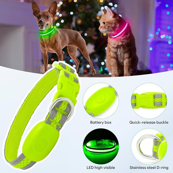 Flashseen LED Dog Collar, Light Up Dog Collar USB Rechargeable, Green, XS | Super Bright Lighted Dog Collar, Adjustable Breathable Mesh, Glow Collar for Dog Night Walking - Image 3