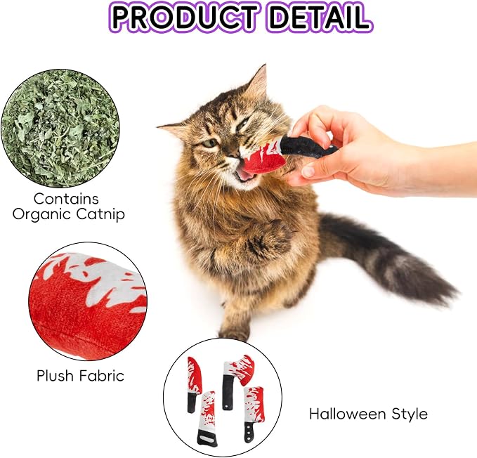 8pcs Catnip Toy, Indoor Knife Shaped Cat Toy Horror Plush Interactive Chew Bite Toys for Halloween Christmas Cat Kitten Indoor Festive Holiday Cat Lover Gift - Image 3