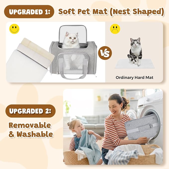 Cat Carrier Soft Up to 16 Lbs, Breathable Pet Travel Bag with Steel Frame | Lockable Zippers, Fits Small Dog, Kitten, and Rabbit,Medium Travel Carrying Case for Kennel Car Airline Transport，Grey - Image 5