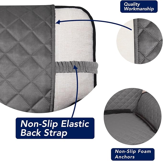 PureFit Reversible Quilted Couch Covers for Dogs Loveseat Sofa Cover 54" | Gray/Light Gray, Water Resistant Couch Protector, Washable Pet Couch Cover with Non Slip and Elastic Straps For Kids - Image 3