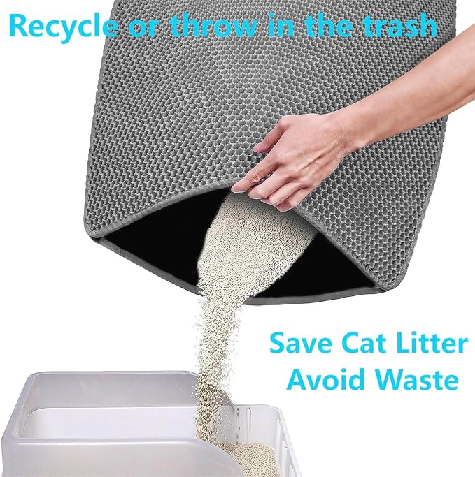 Cat Litter Mat, Double Layer Honeycomb, 30"x24", Gray | XL Litter Box Mat, reduces Litter Tracking, waterproof non-slip, easy-clean, soft on paws, scratch resistant, BPA-free EVA - Image 2