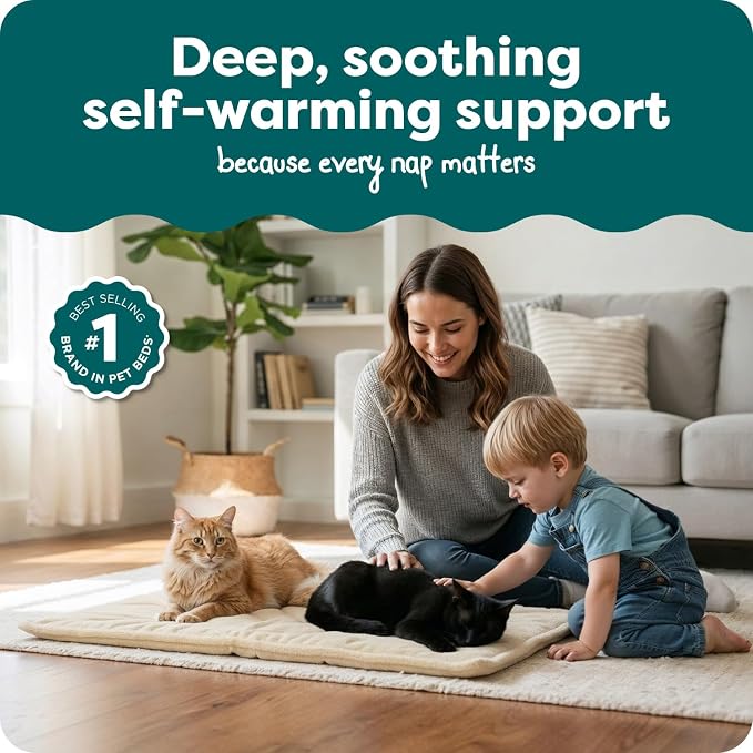 Furhaven ThermaNAP Self-Warming Cat Bed for Indoor Cats & Large/Medium Dogs, Washable & Reflects Body Heat - Quilted Faux Fur Reflective Bed Mat - Cream, Large - Image 2