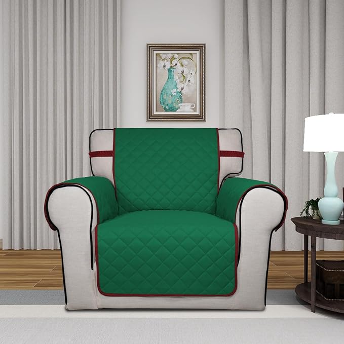 PureFit Reversible Chair Sofa Cover Dog Couch Covers for Sofa, 25.5 in | Green/Red, Water Resistant Couch Protector, Washable Pet Couch Cover with Non Slip and Elastic Straps For Kids - Image 2