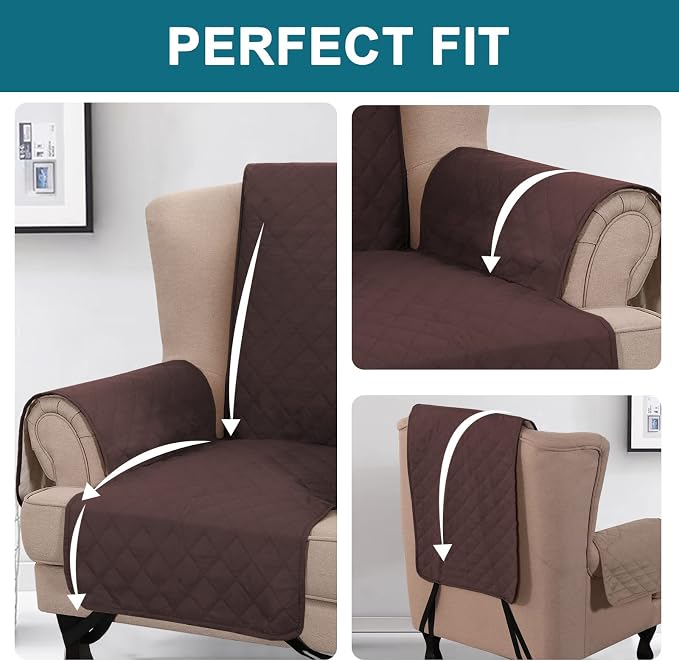 Turquoize 100% Waterproof Wing Chair Cover Wing Armchair Slipcovers Chair Couch Protector Triple Non-Slip Sofa Slipcover for Wing Chair Furniture Protector for Pets, Kids,Dog (Wing Chair, Brown) - Image 5