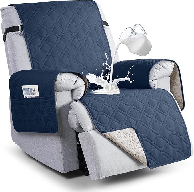 VANSOFY 100% Waterproof Recliner Chair Covers Washable, Navy Blue, 20" | Non-Slip, Slipcover with Pocket, Furniture Protector, Elastic Straps, Chair Cover for Pets, Dogs by VANSOFYFURNITURECOVERS