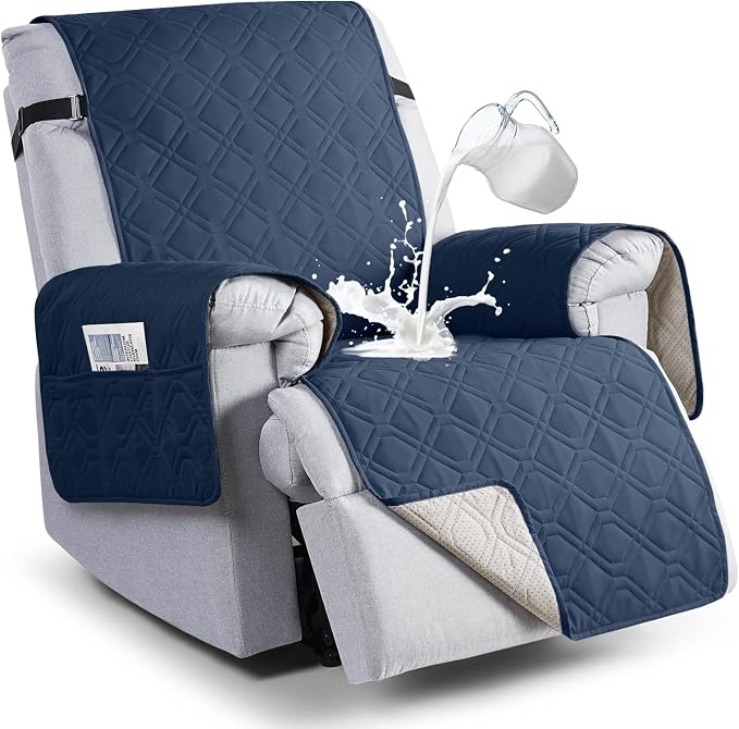 VANSOFY 100% Waterproof Recliner Chair Covers Washable, Navy Blue, 23.6" | Non-Slip, Slipcover with Pocket, Furniture Protector, Elastic Straps, Chair Cover for Pets, Dogs by VANSOFYFURNITURECOVERS