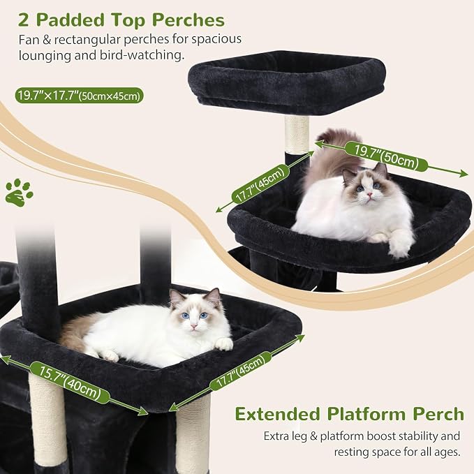 Globlazer 75in Sturdy Cat Tree Tower for Indoor Large Cats, S75, Dark Grey | Multi-Level Heavy Duty Cat Tower with Scratching Post, Oversized Condos & Perches for Big Cats, Large Baskets, Enlarged Base - Image 2