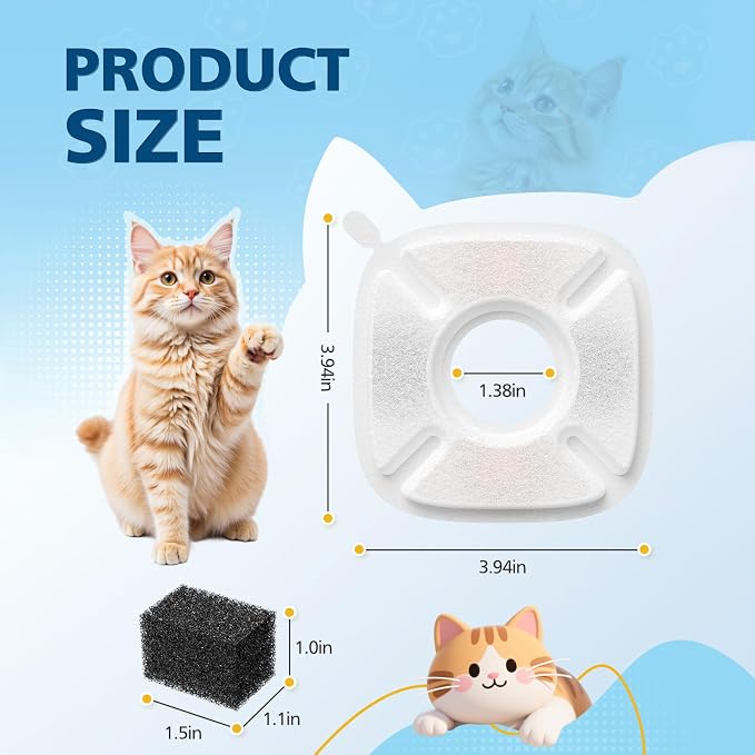 32 Pcs Cat Water Fountain Filters for Veken 95oz 67oz 135oz Pet Fountain | Dog Water Fountain Automatic Dog Water Dispenser 16 Pcs Pet Fountain Filter Replacement & 16 Pcs Pre-Filter Sponges - Image 6
