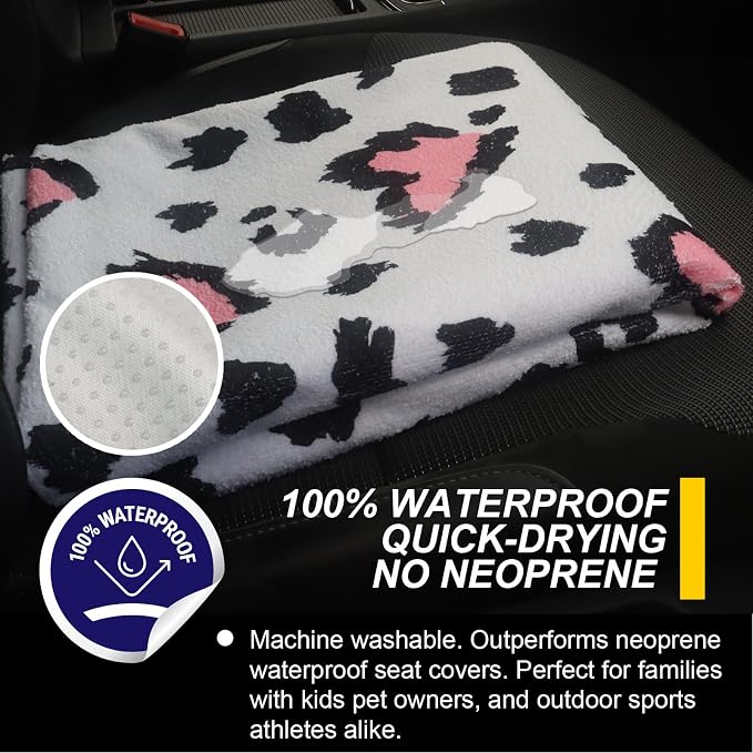 Car Seat Cover Protector Front Seats,for Gym Workout,Running,Swimming,Beach and Hiking,Waterproof Sweat Towel Bucket Seat Covers for Trucks SUV Jeep (Leopard Print) - Image 3