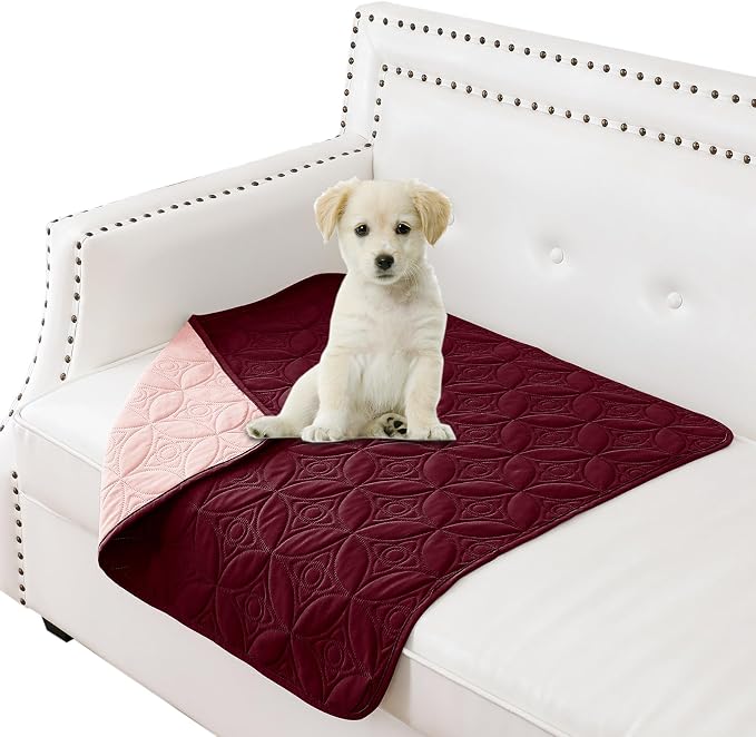 Waterproof Couch Cover for Dogs - Washable Pets Furniture Protector | TPU Leak-Proof Liner, Lightweight & Reversible, Fits Chair, Sofa, Bed, 30" x 30" , Burgundy/Pink by TuffeelHome
