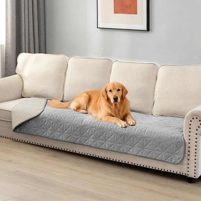 Ameritex Sofa Cover Waterproof for Seats Couch Cover for Dogs Pet Couch Cover Velvet for Chair Loveseat Sofa Machine Washable (Light Grey, 30x100 Inch) by Ameritex