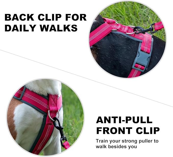 Plutus Pet No Pull Dog Harness, Adjustable Nylon Harness with Soft Padding | Reflective with Front Clip, Heavy Duty for Training and Walking, for Small Medium Large Dogs, Hot Pink, XL - Image 4