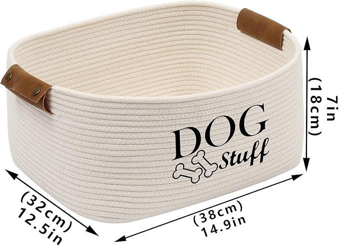Geyecete Square Dog toy basket storage Cotton Rope Storage Basket Pet/Pet Toy And Accessory Storage Bin Doy Toy Box-Beige - Image 7