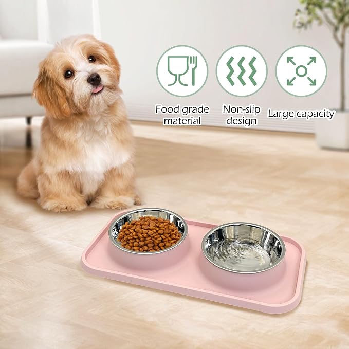 BNOSDM Double Dog Food Bowls Stainless Steel Dog Food and Water Bowls with Non-Spill Plastic Mat Pet Cat Feeder Bowl Set for Puppy Cats Kitten Small Dogs, Dark Green - Image 7