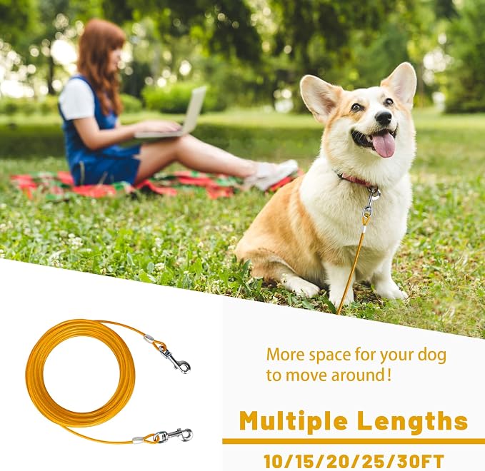 Dog Tie Out Cable, Dog Runner Cable | 10/15/20/25/30 FT Steel Cable with Sturdy Clips, Suitable for Yard Outdoor Use, Holds Large Dogs up to 165 Lbs - Image 7