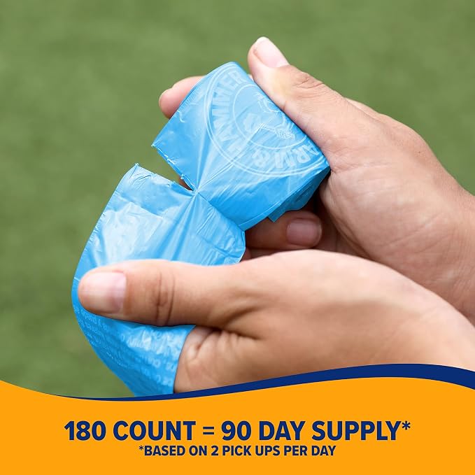 Arm & Hammer Durable Disposable Dog And Cat Waste Bags With Activated Baking Soda, 180 Dog Poop Bags, 9 x 14 Inches, Blue (Pack of 2) - Image 6