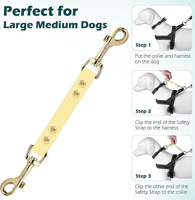 PetBonus Dog Collar Safety Clip, Waterproof Backup Safety Strap | Prong Collar to Harness Connector, Escape Proof, Odor Proof, Easy to Clean, Double Ended Clasp for Training Walking, Sand - Image 6