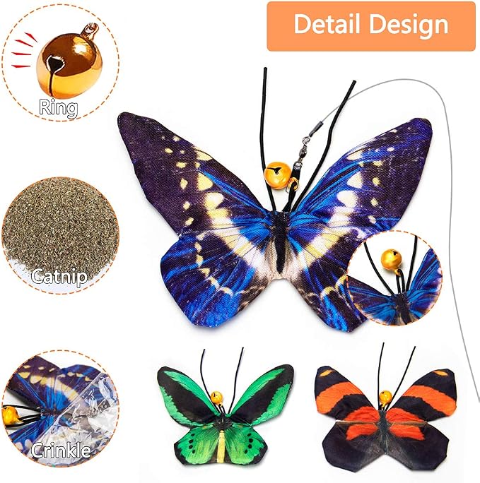 AWOOF Butterfly Cat Wand Cat Toys Set, Realistic Crinkle Catnip Butterflies Kitten Toys with Retractable Interactive Cat Wand 11 PCS Cat Toys for Indoor Cats | Butterfly Cat Toys Set, Crinkle Catnip Butterflies Kitten Toys with Retractable Interactive ... - Image 3