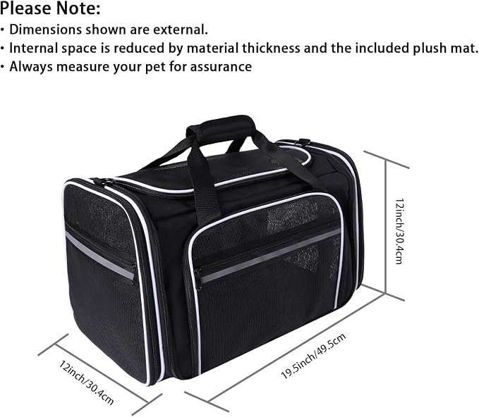 TSA Airline Approved Large Pet Travel Carrier,4 Sides Expandable with 2 Mesh Pockets,3 Entry, Soft Sided Collapsible Dog Carrier for 2 Cats,Kittens,Puppies,Dog, X-Large, Black & White - Image 3