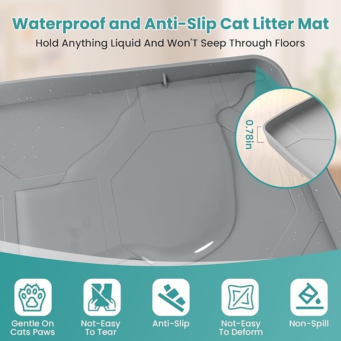 Cat Litter Box Mat, Large Silicone Cat Litter Mat, 34" X 22" Waterproof Pet Mat, Durable & Easy Clean (light gray) - Image 6