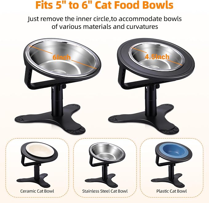 Raised Cat Bowls,15° Tilted Cat Food Bowls (1 Pack) | Elevated Cat Bowls for Indoor Cats with Height-Adjustable Stand,Non-Slip Stainless Steel Cat Bowls - Image 4
