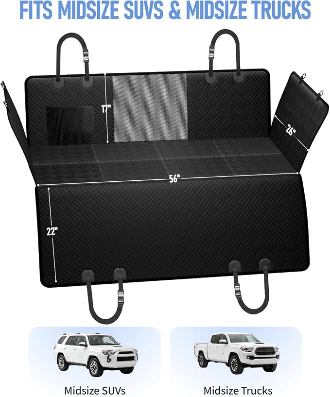 Dog Car Seat Cover for Back Seat, Hard Bottom Back Seat Extender for Dog | Supports 400lbs, Waterproof, Heavy Duty, Scratch Resistant, Dog Hammock for Midsize SUVs/Trucks, Black, 56 Inch - Image 3