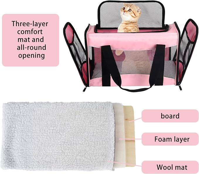 Cat Carrying Case - Pet Carrier Airline Approved, Protable and Breathable Pet Travel Carrier Removable Fleece Pad, Collapsible Cat Carrier Dog Carrier for Medium Cats Small Cats Dogs (Medium, Pink) - Image 4