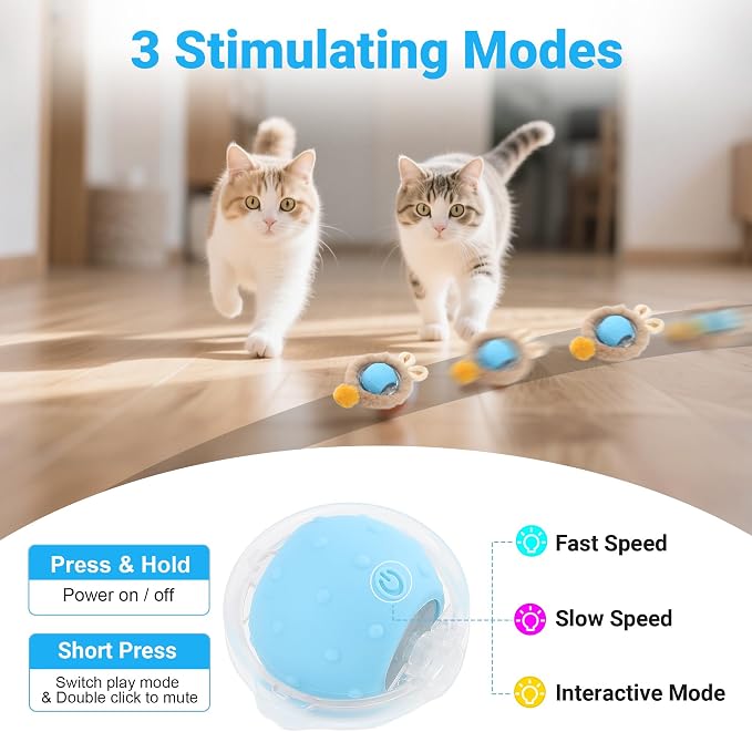 Cat Toys for Indoor Cats, Interactive Cat Toy for Adult Cats | Hide and Seek Play Mat for Bored Kittens, Automatic Rolling Ball with Real Bird Chirping, Motion Activated Rechargeable - Image 3