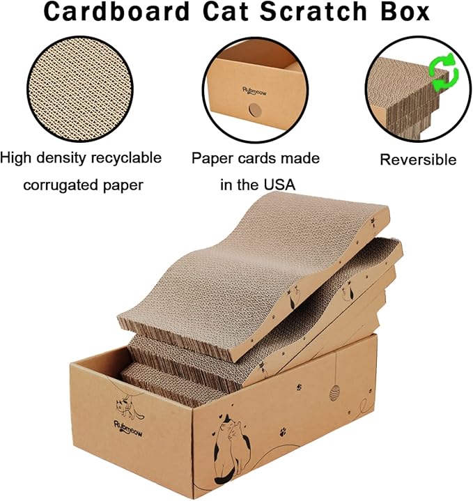 Cat Scratcher Cardboard Scratch Pad for Indoor Cats and Kitty 5pcs | Corrugated Cat Scratching Board Bed Large 17*10in Reversible Durable with Box and Catnip - Image 4