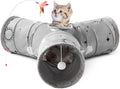Tempcore Cat Tunnel for Indoor Cats, 3 Way Collapsible Pet Play Tunnel with Teaser Wand, Peek Holes & Hanging Ball, Interactive Tube for Kittens & Rabbits, Grey Sun by Tempcore