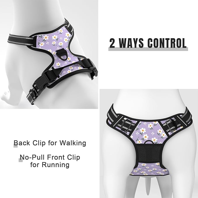 Rnivvi No Pull Dog Harness, Cute Flower Reflective X-Small Sized Puppy Harness, Adjustable Soft Padded Vest for Small Dogs, Cats, Heavy Duty Pet Vest with Easy Control Handle for Walking, Purple White - Image 5