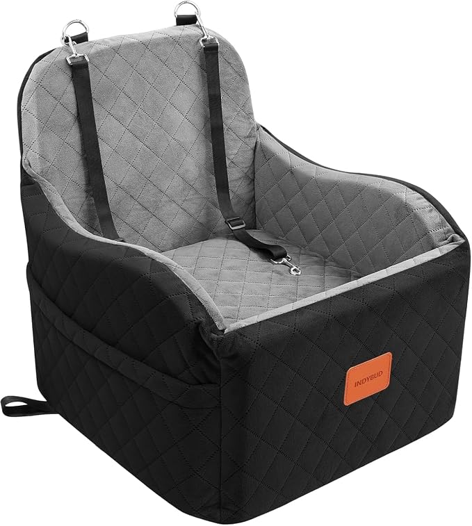 Dog Car Seat for Small & Medium Dogs, Detachable & Washable Booster Seat for Pets Up to 35lbs, Pet Travel Bed with Storage Pockets and Safety Belt (Black/Grey, Medium) - Image 7