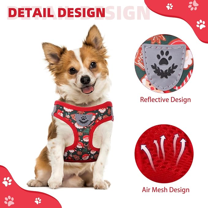 KOOLTAIL Christmas Dog Harness for Small Medium Dogs,Dog Harness and Leash Set, Step in No Pull Soft Mesh Padded Adjustable and Reflective Pet Vest Harness Puppy, Extra Harness for XS S Dogs, M - Image 4