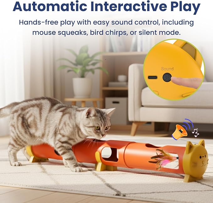 PAWSPIK Electric Feather Teaser Tube Cat Toy, Interactive Automatic Cat Toy | Smart Random Feather Play, Long Battery Life, Pet-Safe Materials, Indoor, Large - Image 5