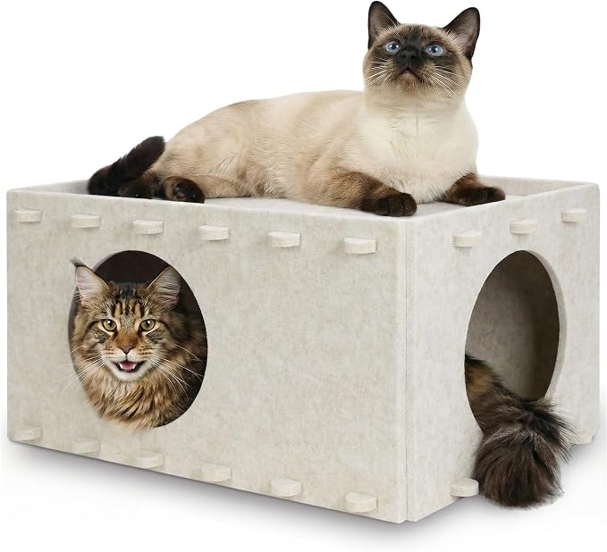 Cat House for Indoor Cats, Scratch Resistance Cat Cave Bed, Felt Peekaboo Cat Hideaway for Large & Multiple Cats Up to 22Lbs, Cream by LVUVXVAV