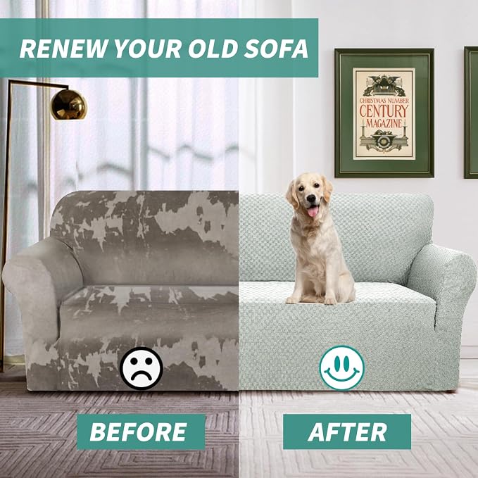 YEMYHOM Couch Cover Latest Jacquard Design High Stretch Sofa Chair Covers for Living Room, Pet Dog Cat Proof Armchair Slipcover Non Slip Magic Elastic Furniture Protector (Small, Ivory) - Image 4