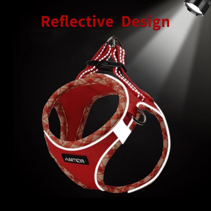 AMTOR Small Dog Harness with Leash Set, No Escape Easy Walk Puppy Harnesses for Training Walking, Step-in Reflective Soft Dogs Vest for XS S Medium Extra-Small Large Sized Dog(Red,XS) - Image 4