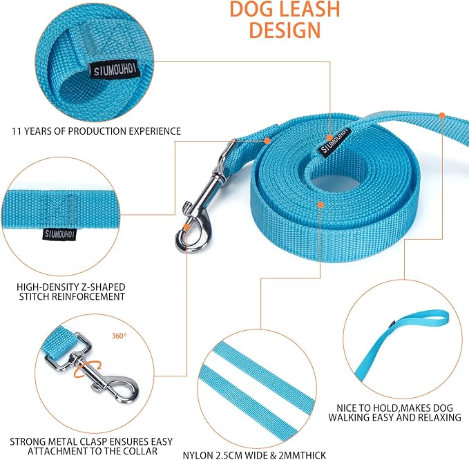 Strong Durable Nylon Dog Training Leash, 1 Inch Wide Traction Rope, 10 ft Long, for Small and Medium Dog (Mint Blue, 10 Feet) - Image 5