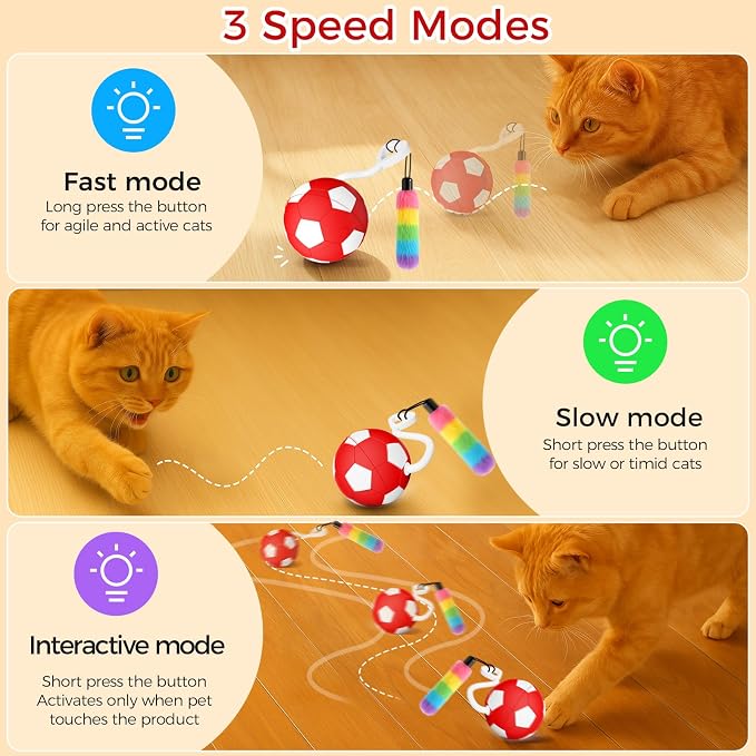 VIWIK Interactive Cat Toys for Indoor Cats, Automatic Motion Activated Kitten Ball Toy, Moving Stimulation Cat Toys for Bored Indoor Adult Cats, Low Noise Fast Rolling Moving Ball Red - Image 2