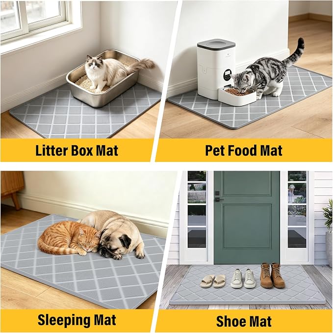 Silicone Cat Litter Mat 34" x 22" Cat Mat for Litter Box with Surface Brush | Extra Large Cat Litter Box Mat for Scatter Control, Non-Slip, Waterproof Cat Litter Mat Litter Trapping Mat with Raised Edge - Image 7
