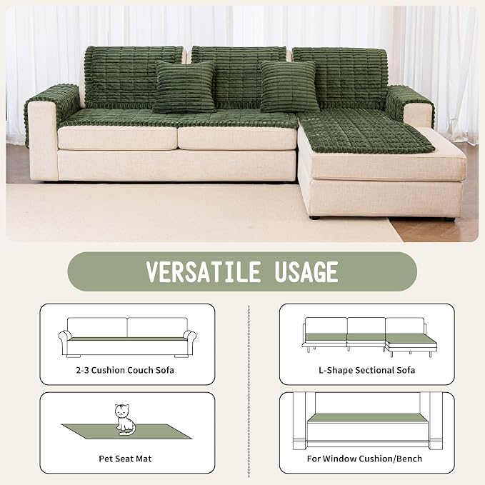 Sofa Couch Cover, Sofa Covers for Dogs Washable, Non-Slip Striped Sofa Slipcovers for Sectional Sofa, Sofa Cover Furniture Protector for L Shaped(Dark Green, 27.6"x 70.9") - Image 4