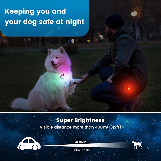 Dog Collar Light, 2 Pack Rechargeable Dog Light Clip On, 80LM Brightness 4 Color Modes Dogs Lights for Night Walking, Waterproof Pet Camping Essentials for Running, Cycling, Hiking (Black) - Image 2