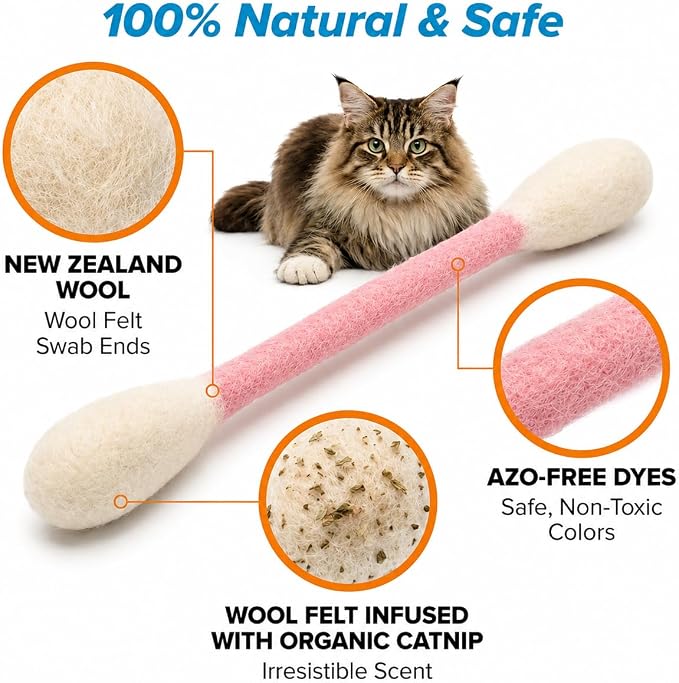 Glaciart One XXL Swabs Cat Toys with Catnip - 2 Pk | Durable for Chew, Cute Cat Toys Interactive Kitty for Boredom, Exercise, & Play | Filled w/Organic Catnip for Anxiety & as Digestive Aid - Image 4