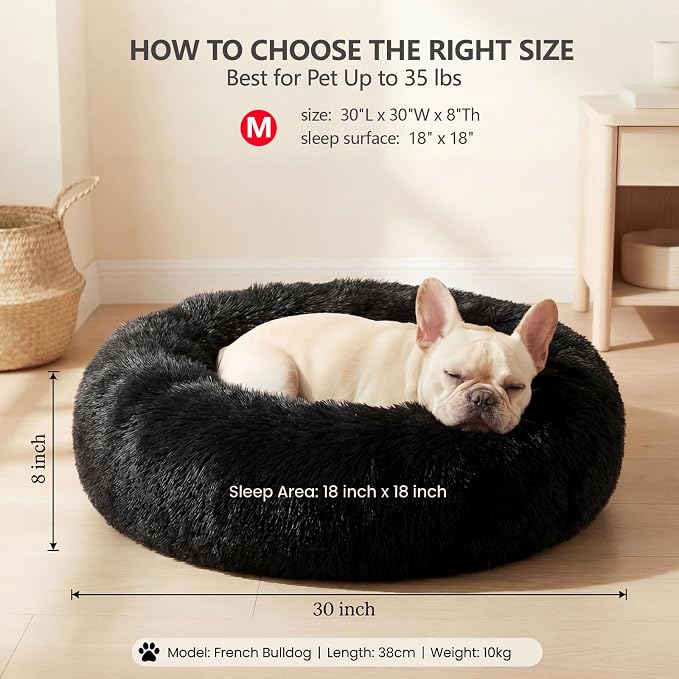 nononfish Puppy Bed for Small Dogs,Calming Donut Plush Pet Bed | Cozy puppy bed with soft plush material and raised rim for secure sleeping comfort. - Image 3