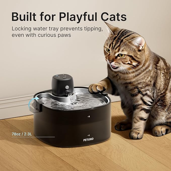 Cordless Cat Water Fountain, 78oz/2.3L, Battery Operated, Silver | Stainless Steel Tray, Rechargeable 4000mAh, Wireless, Motion Sensor, Ultra-Quiet Pump, Locking Lid, Automatic Fountain - Image 6