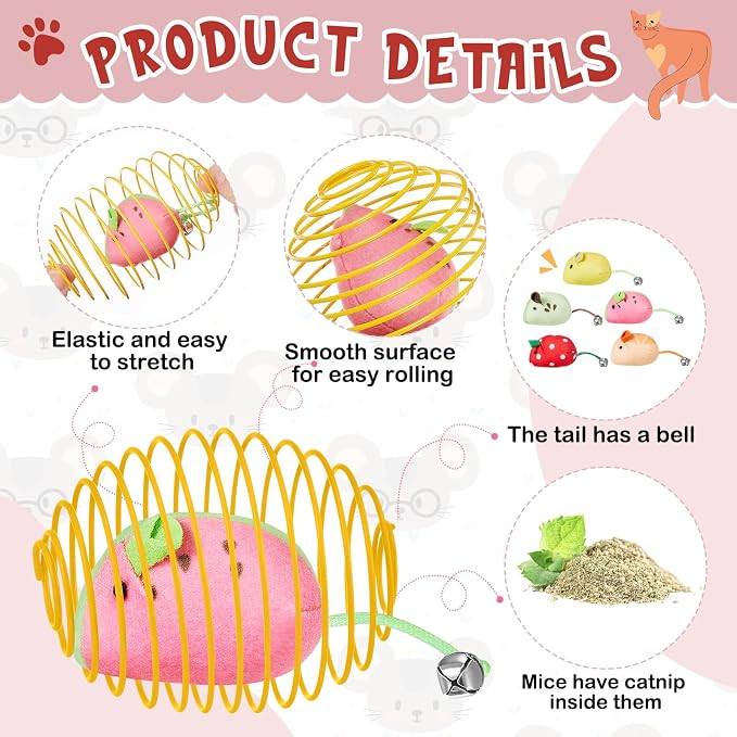 Jecery 5 Pcs Cat Toys Spring,Fruit Mouse,Multicolor | Interactive Metal Cat Toy, Stretchable Rolling Ball, for Indoor Cats, Colorful Playful Coils, Kitten Pet Supplies - Image 3
