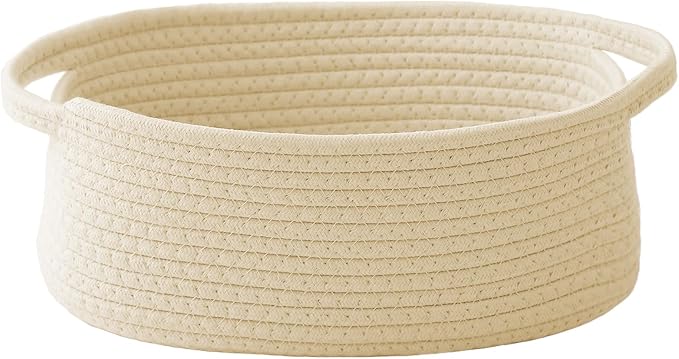 JMvicyroam Small Woven Basket, Empty Gift Basket, Beige/1 Pack | Small Gift Basket, Cotton Rope, 12 x 8 x 9 in, Handles, Includes Ribbon and Bag, Birthday Gift Basket by JMvicyroam