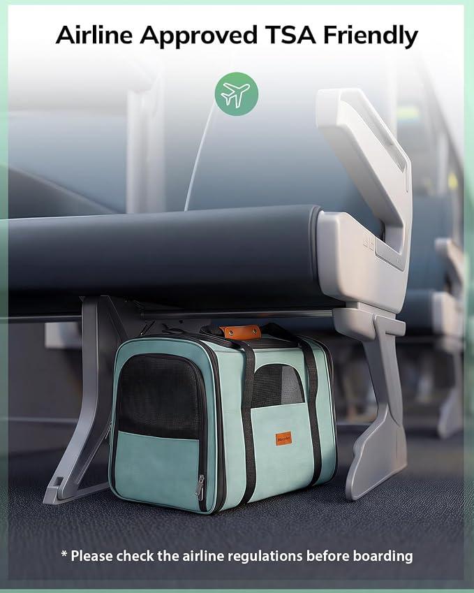 Morpilot Pet Carrier for Large Cats, Puppies & Small Dogs Up to 20lbs | Escape-Proof with Locking Zippers, Dual-Sided Cushion, Safety Buckle for Car & Vet Travel, Includes Foldable Bowl (Green) - Image 9