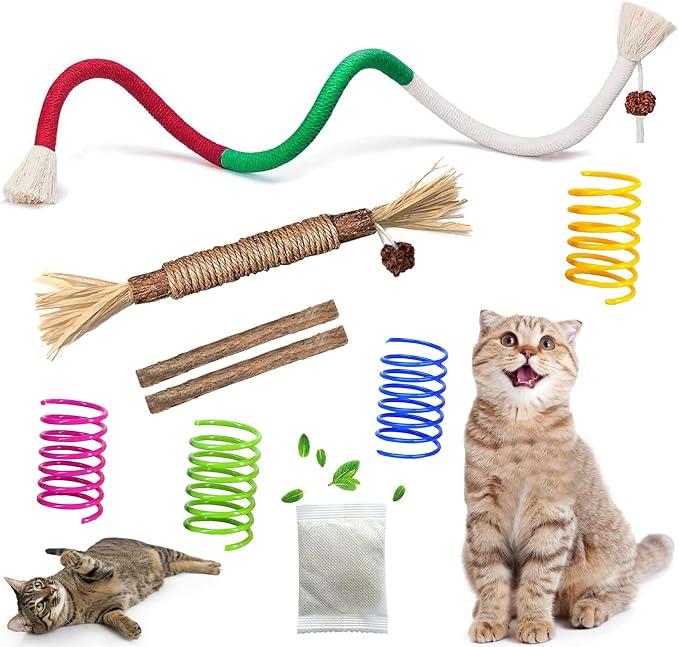 Cat Toys Chew Ropes, Silvervine Sticks Catnip Rope Toys with Refillable Natural Catnip for Cats Dental Care, Safe Teeth Cleaning Toy for Indoor Cat Kitty Kicker Toy Interactive Catnip Kitty Toys by itPlus